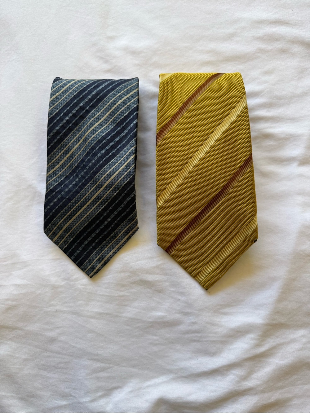 Yves Saint Laurent Pair of Striped Silk Ties in Yellow and Navy